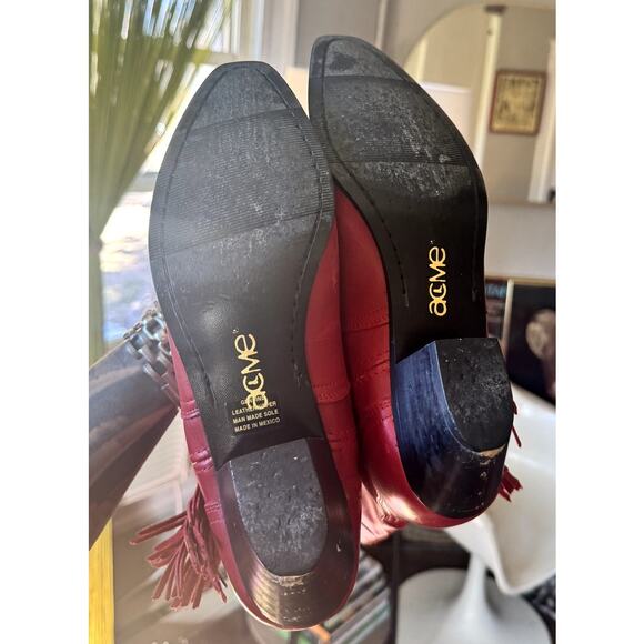 Vintage ACME Red Leather Fringe Cowboy Boots – Women’s Size 8 - Picture 6 of 6